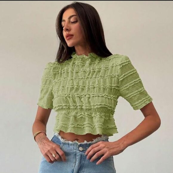 NWOT ASOS DESIGN shirred baby tee in sage green - Picture 2 of 4